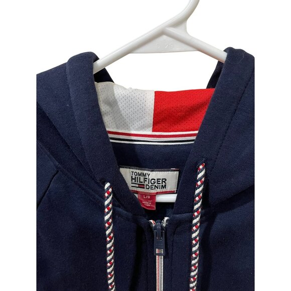Tommy Hilfiger Denim Navy Blue Full-Zip Hoodie With Logo Print On Sleeves L/G Me - Picture 3 of 7